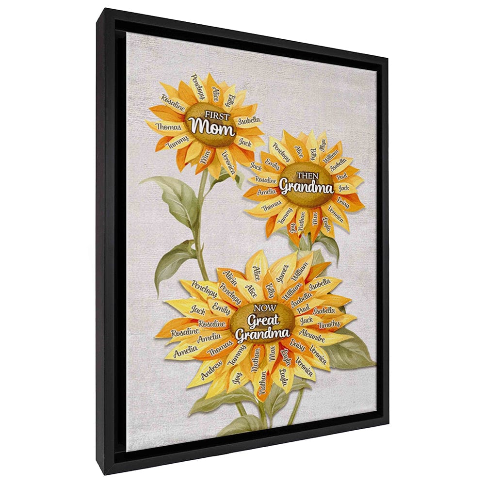 First Mom Then Grandma Now Great Grandma | Custom Names Sunflower Canvas Gift