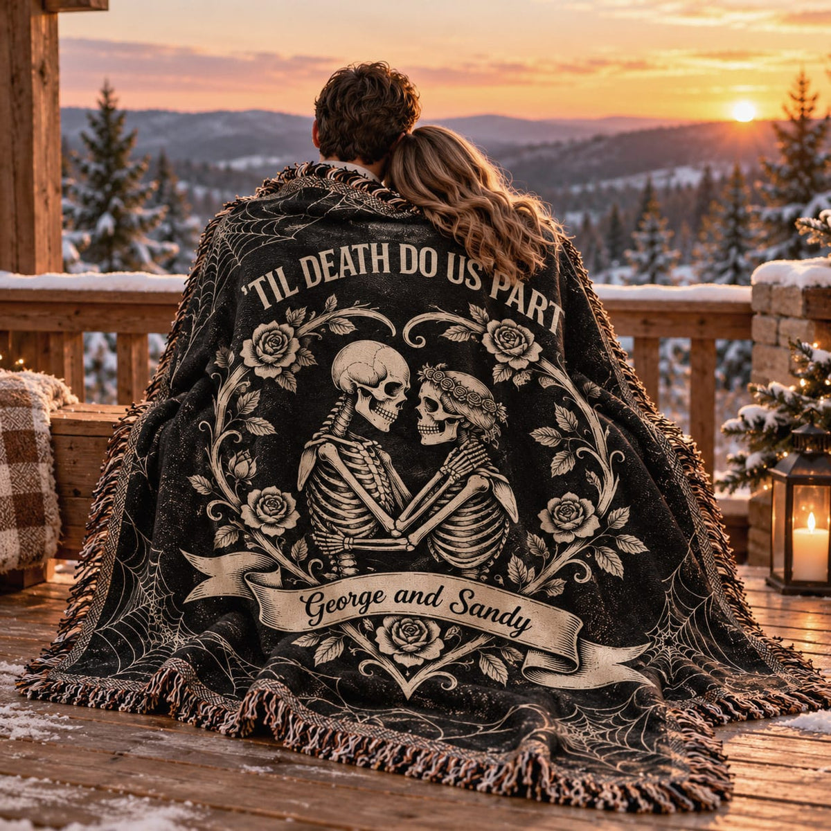 Till Death Do Us Part Skeleton Couple Custom Woven Blanket