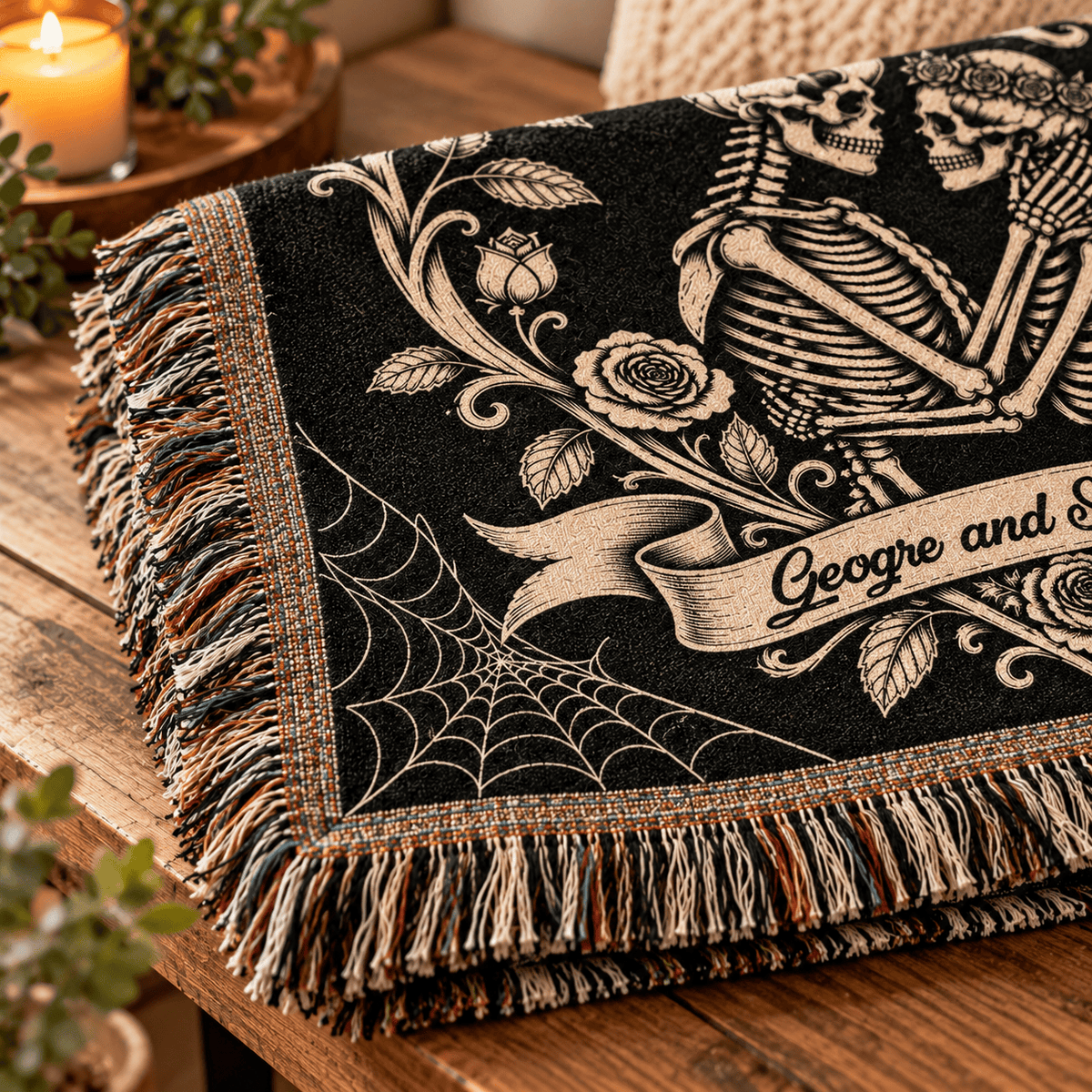 Till Death Do Us Part Skeleton Couple Custom Woven Blanket