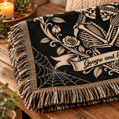 Till Death Do Us Part Skeleton Couple Custom Woven Blanket