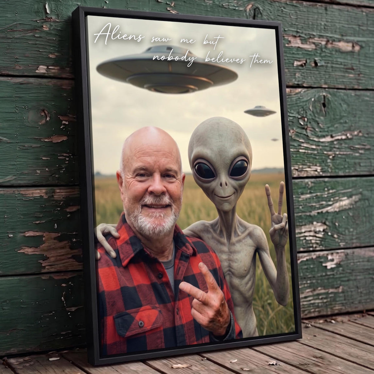 Selfie With My Grey Alien Friend - Vintage Custom Poster and Canvas