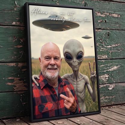 Selfie With My Grey Alien Friend - Vintage Custom Poster and Canvas