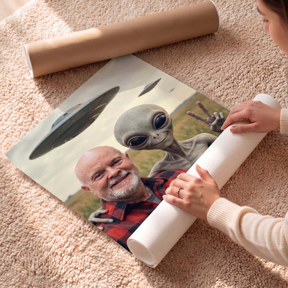 Selfie With My Grey Alien Friend - Vintage Custom Poster and Canvas