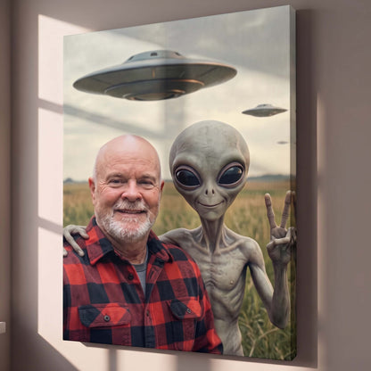 Selfie With My Grey Alien Friend - Vintage Custom Poster and Canvas