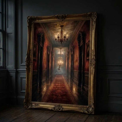 Floating Candelabra Haunted Hallway Canvas Poster