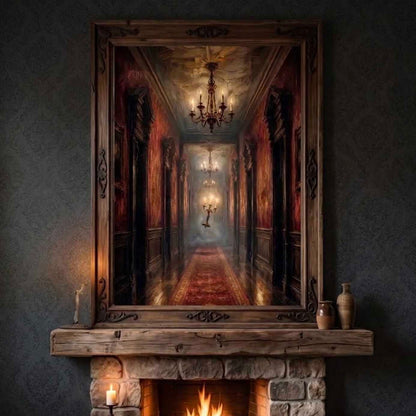 Floating Candelabra Haunted Hallway Canvas Poster