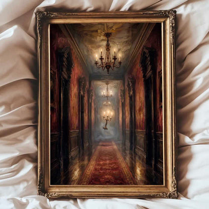 Floating Candelabra Haunted Hallway Canvas Poster