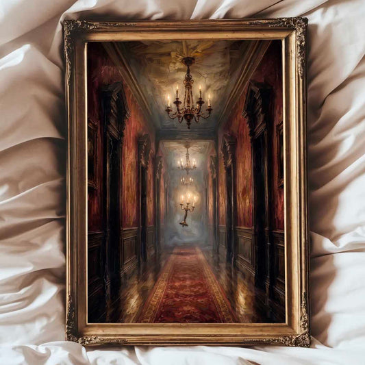 Floating Candelabra Haunted Hallway Canvas Poster