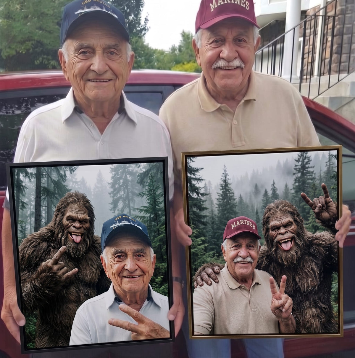 Selfie With My Buddy Bigfoot Sasquatch - Vintage Custom Wall Art