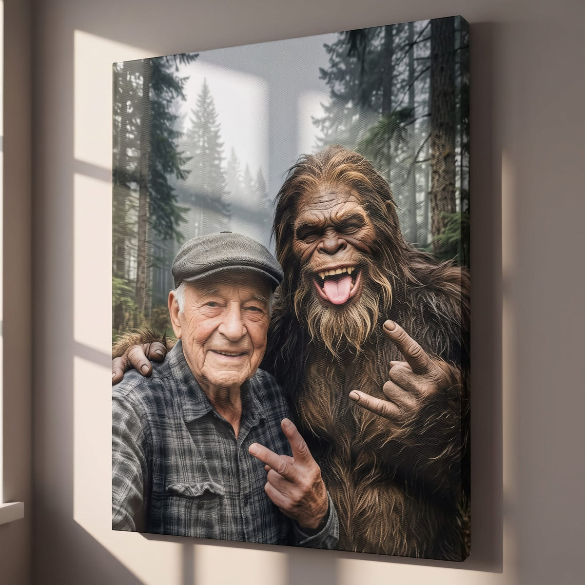 Selfie With My Buddy Bigfoot Sasquatch - Vintage Custom Wall Art