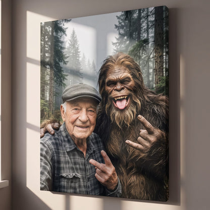 Selfie With My Buddy Bigfoot Sasquatch - Vintage Custom Wall Art