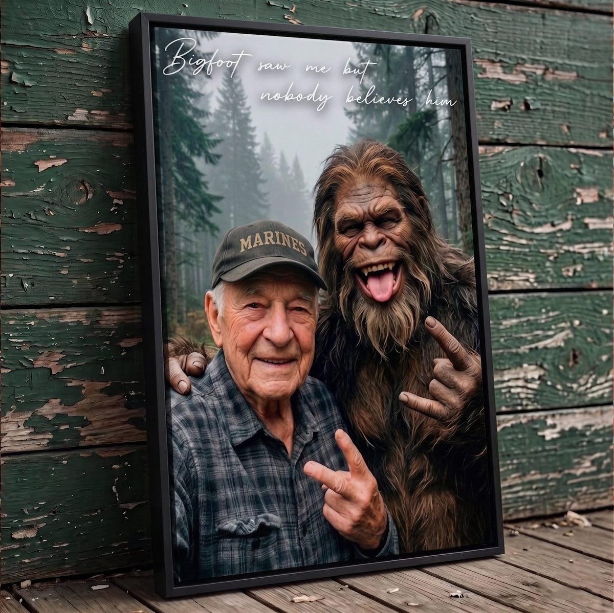 Selfie With My Buddy Bigfoot Sasquatch - Vintage Custom Wall Art