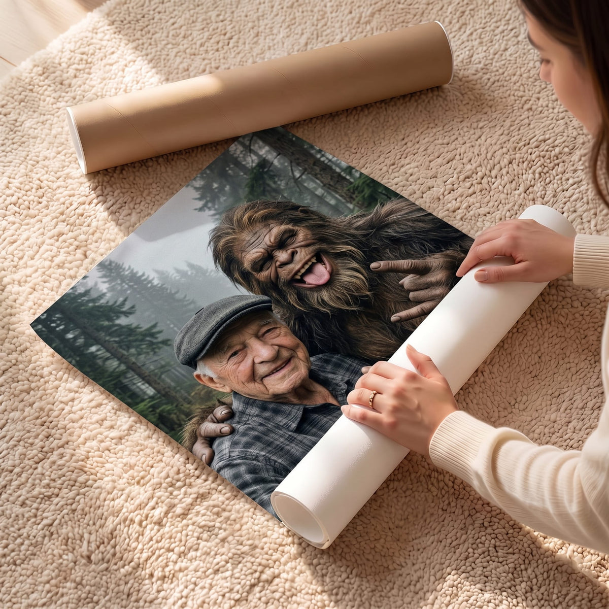 Selfie With My Buddy Bigfoot Sasquatch - Vintage Custom Wall Art