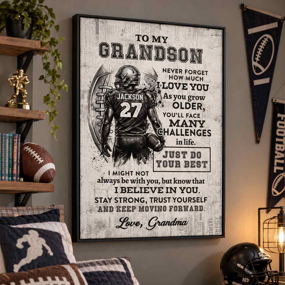 Grandson Son Football Custom Encouragement Wall Art