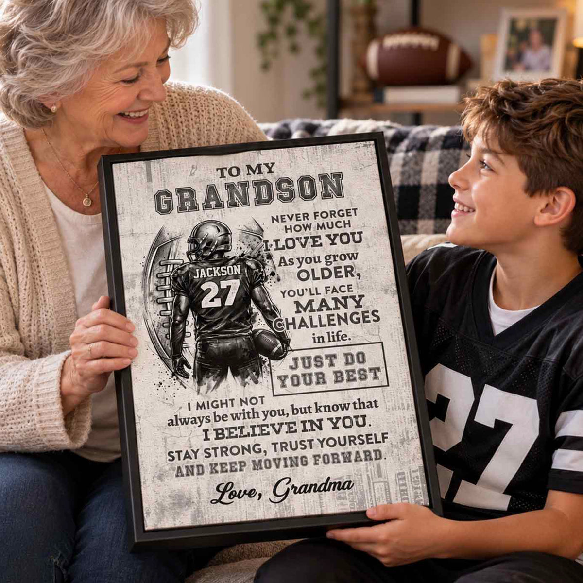 Grandson Son Football Custom Encouragement Wall Art