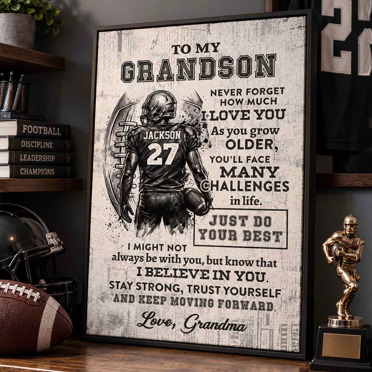 Grandson Son Football Custom Encouragement Wall Art