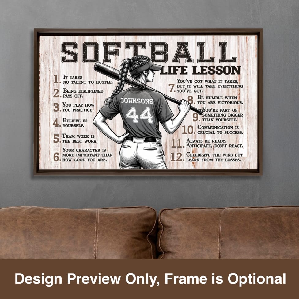 Softball Life Lessons Personalized Canvas Sports Room