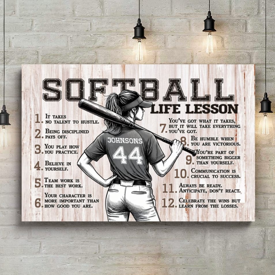 Softball Life Lessons Personalized Canvas Sports Room
