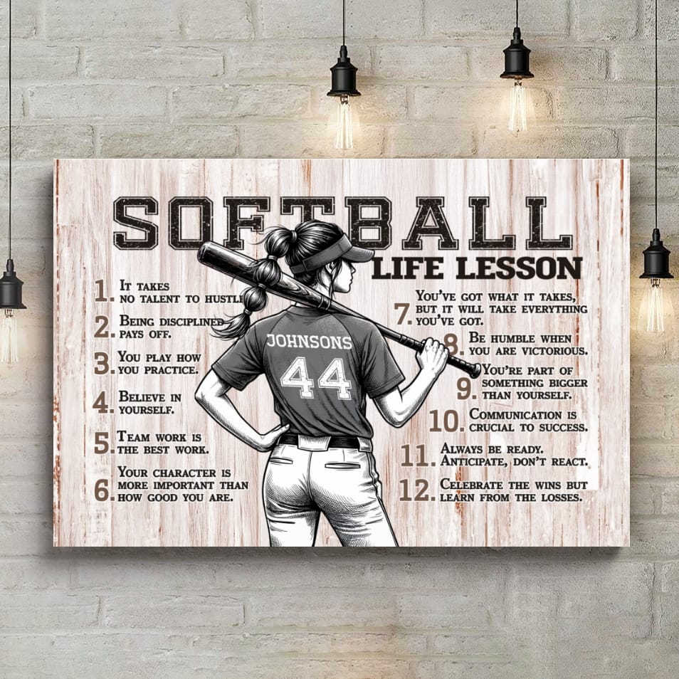Softball Life Lessons Personalized Canvas Sports Room