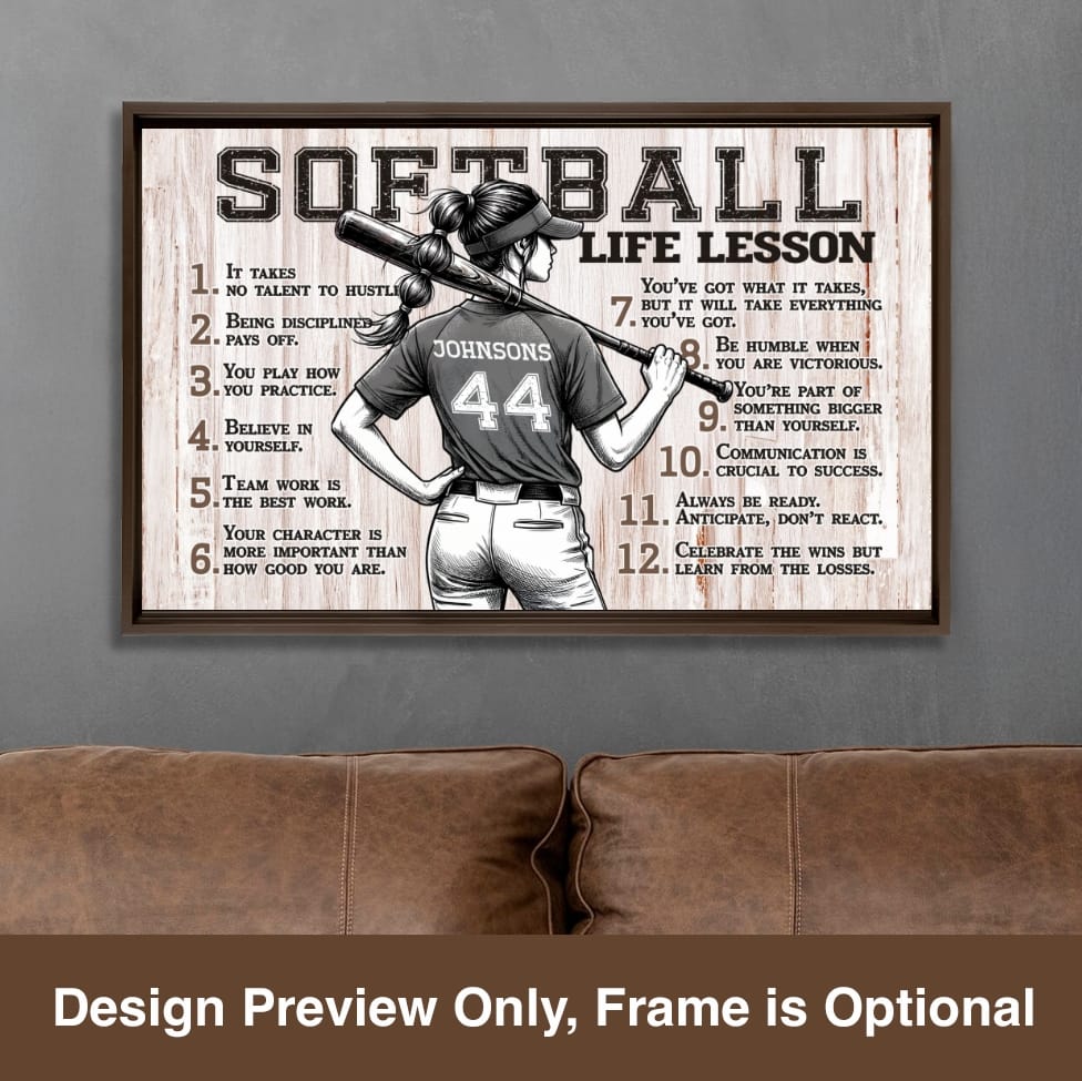 Softball Life Lessons Personalized Canvas Sports Room
