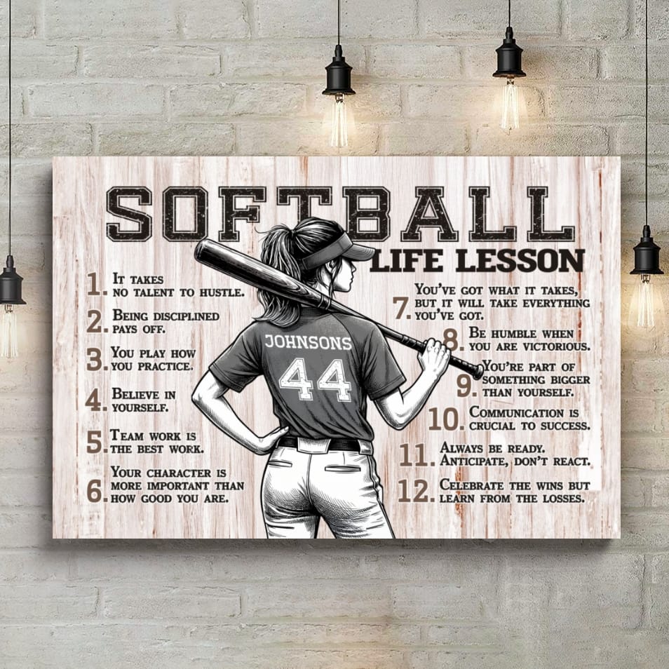 Softball Life Lessons Personalized Canvas Sports Room
