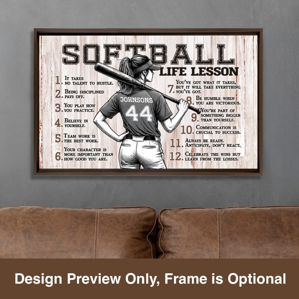Softball Life Lessons Personalized Canvas Sports Room