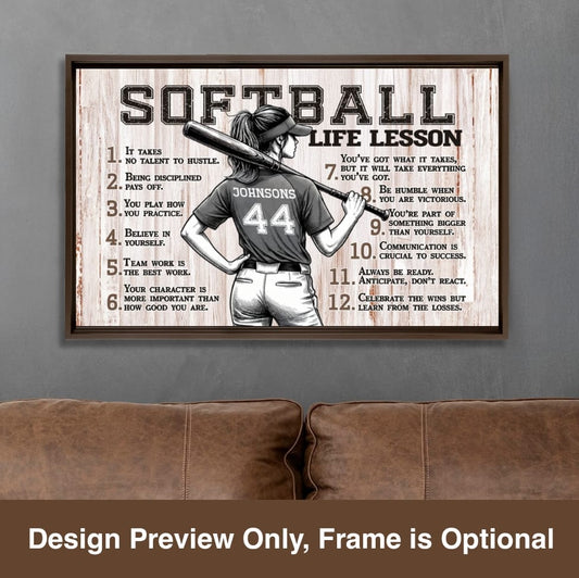 Softball Life Lessons Personalized Canvas Sports Room