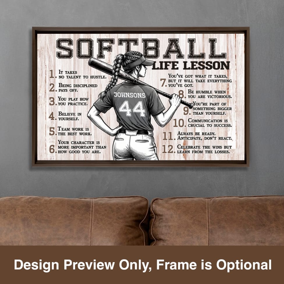 Softball Life Lessons Personalized Canvas Sports Room