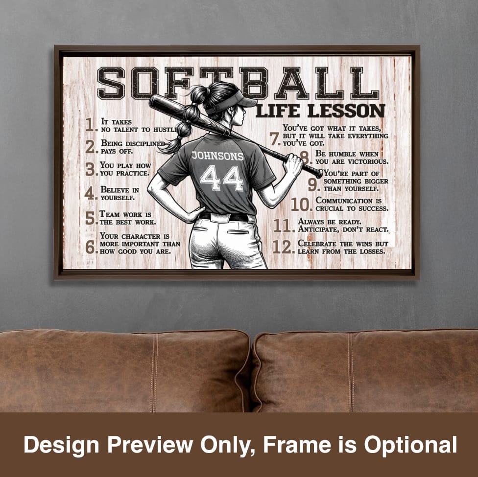 Softball Life Lessons Personalized Canvas Sports Room