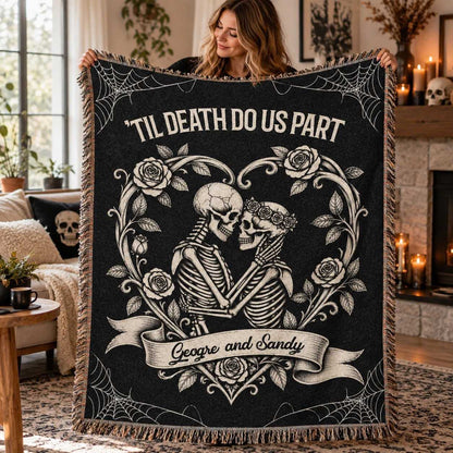 Till Death Do Us Part Skeleton Couple Custom Woven Blanket