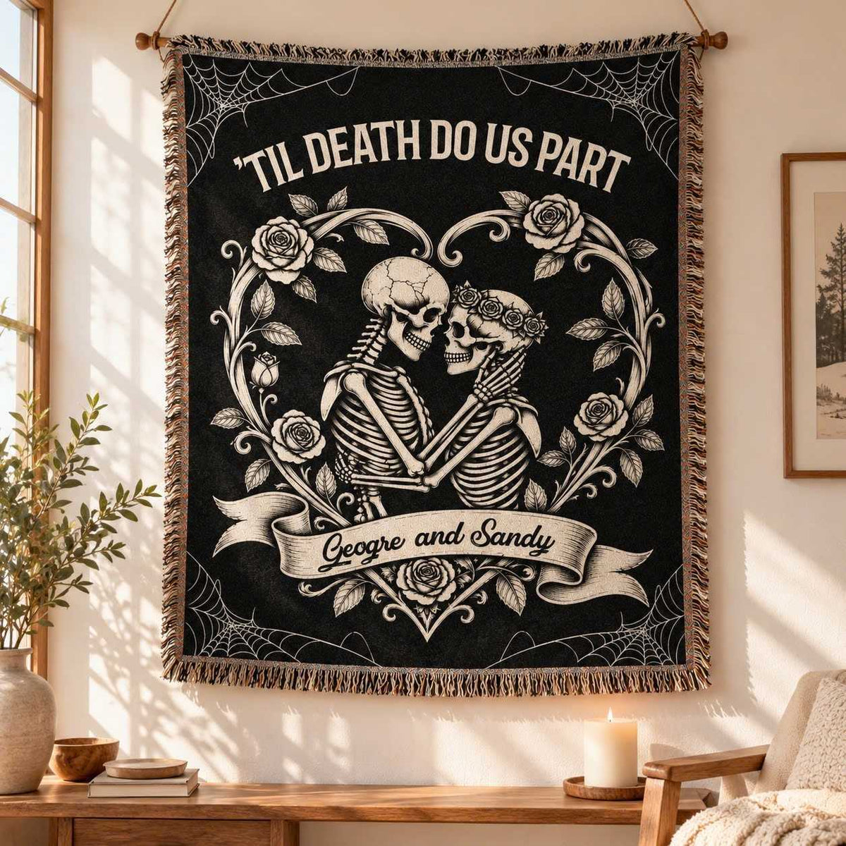 Till Death Do Us Part Skeleton Couple Custom Woven Blanket