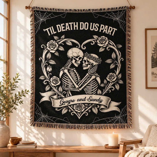 Till Death Do Us Part Skeleton Couple Custom Woven Blanket