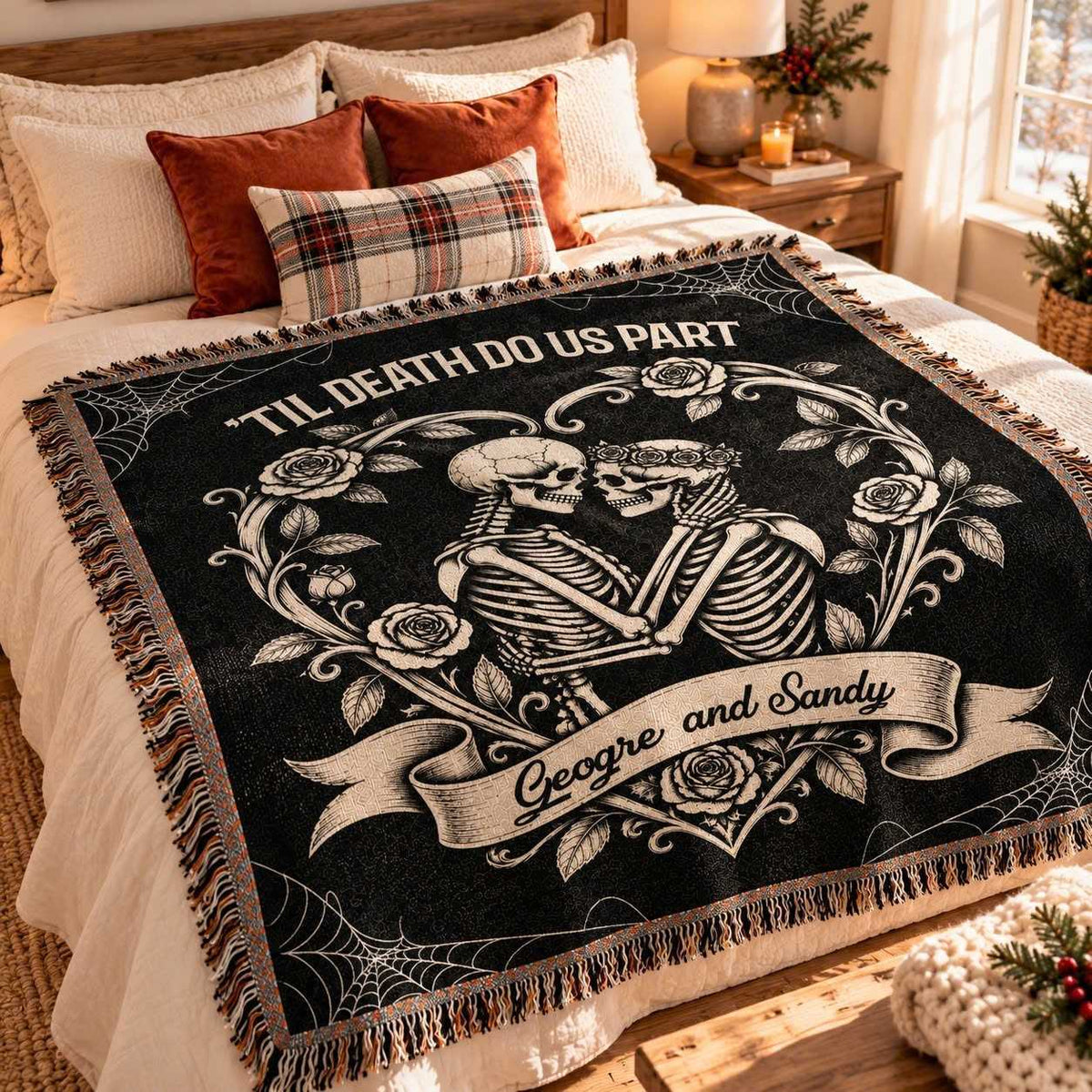 Till Death Do Us Part Skeleton Couple Custom Woven Blanket