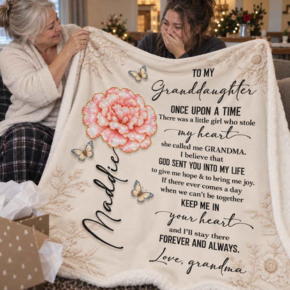 Little Girl Who Stole My Heart Daughter Granddaughter Custom Birth Flower Sherpa Blanket