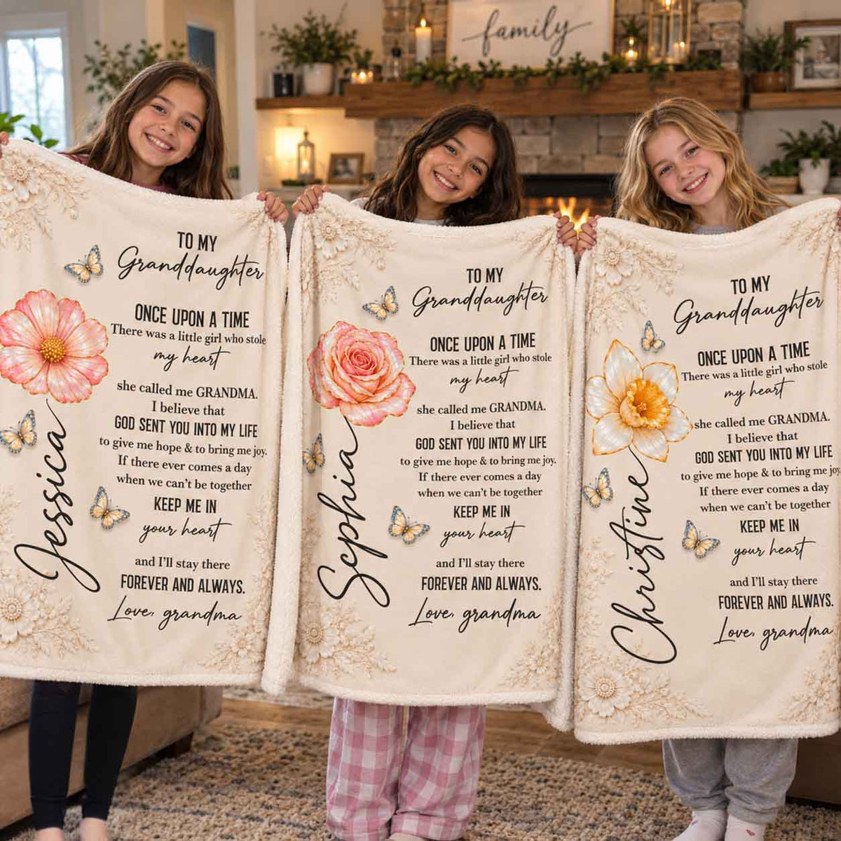 Little Girl Who Stole My Heart Daughter Granddaughter Custom Birth Flower Sherpa Blanket