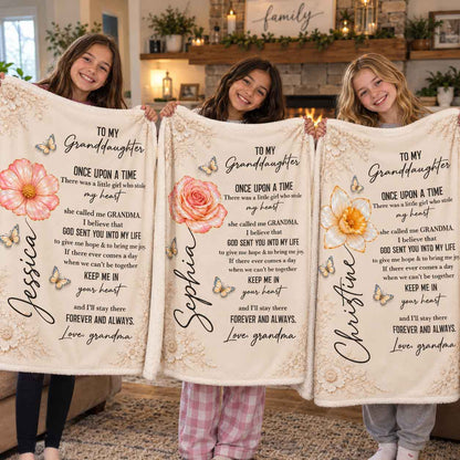 Little Girl Who Stole My Heart Daughter Granddaughter Custom Birth Flower Sherpa Blanket