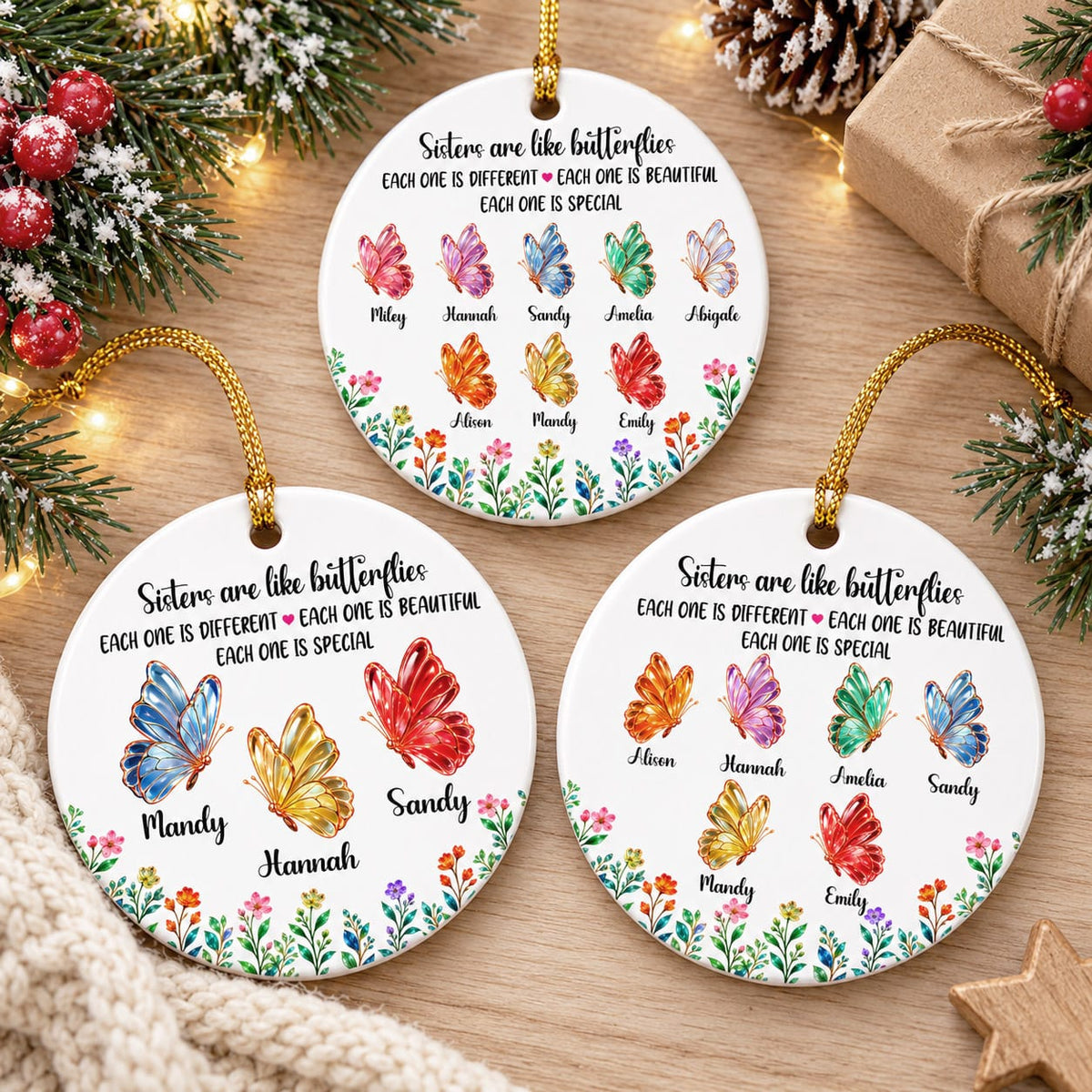 Sisters are like butterflies Custom Ceramic Ornament
