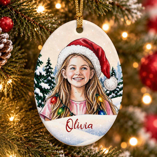 Custom Little Santa Portrait Christmas Oval Ornament