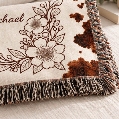 Cowhide Print Custom Couple Boots Woven Blanket