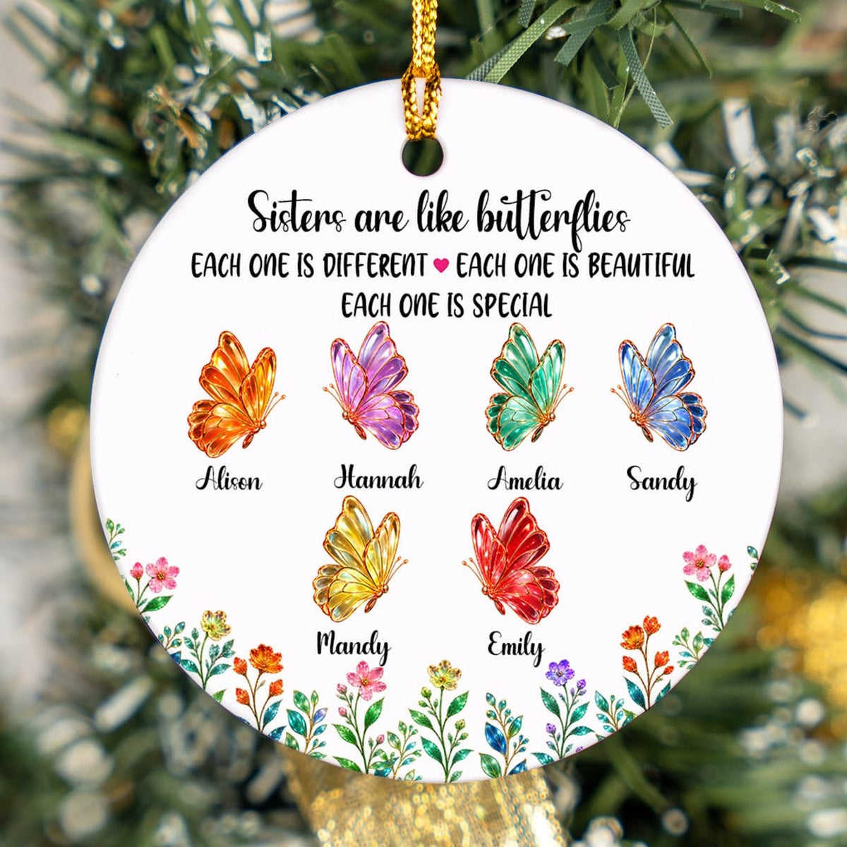 Sisters are like butterflies Custom Ceramic Ornament