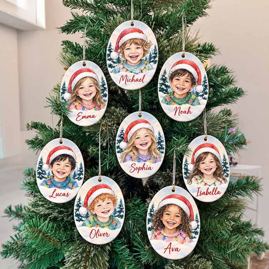 Custom Little Santa Portrait Christmas Oval Ornament
