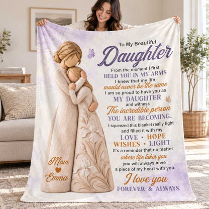Moment I First Held You Custom Birth Flower To My Daughter Sherpa Blanket