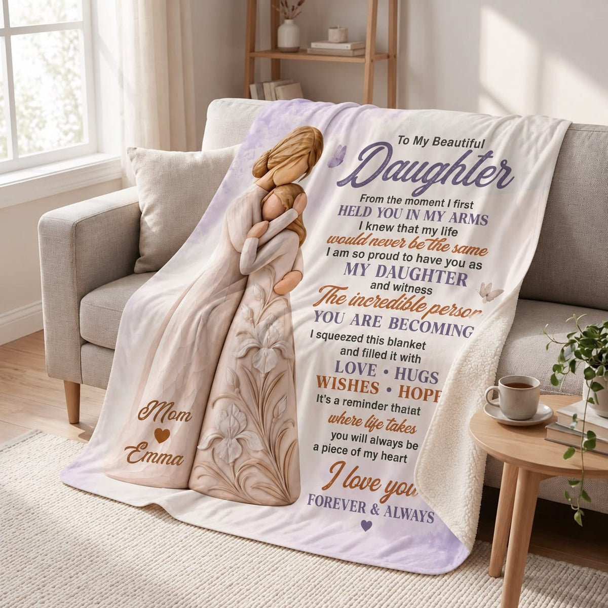 Moment I First Held You Custom Birth Flower To My Daughter Sherpa Blanket