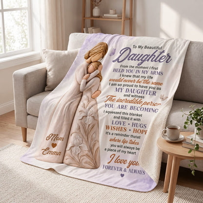 Moment I First Held You Custom Birth Flower To My Daughter Sherpa Blanket