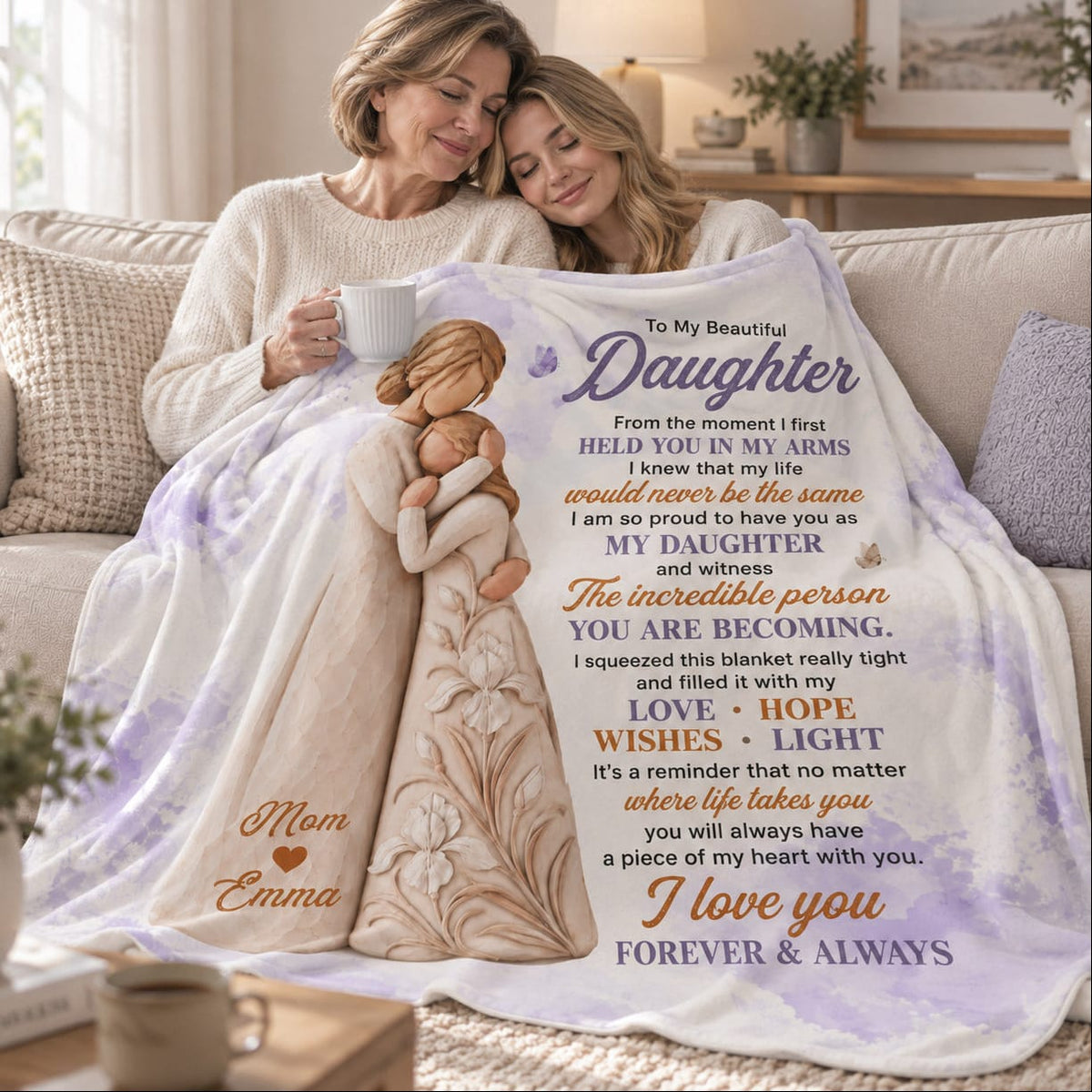 Moment I First Held You Custom Birth Flower To My Daughter Sherpa Blanket