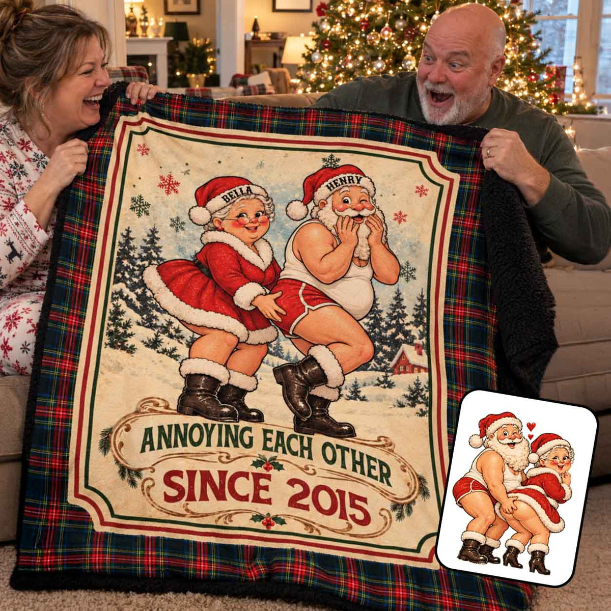 Naughty Mr Mrs Santa Couple Custom Funny Sherpa Blanket