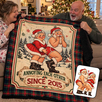 Naughty Mr Mrs Santa Couple Custom Funny Sherpa Blanket