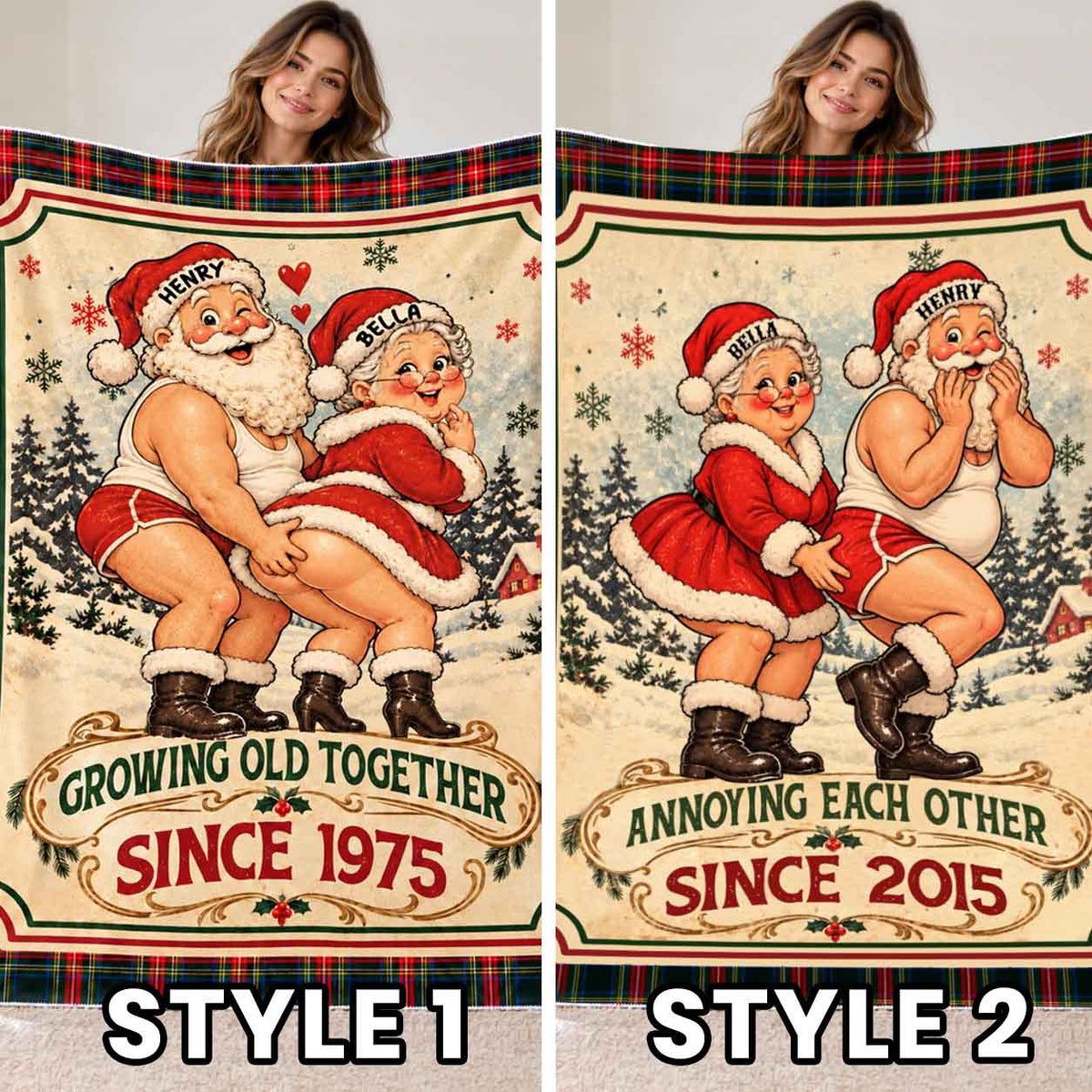 Naughty Mr Mrs Santa Couple Custom Funny Sherpa Blanket