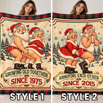 Naughty Mr Mrs Santa Couple Custom Funny Sherpa Blanket