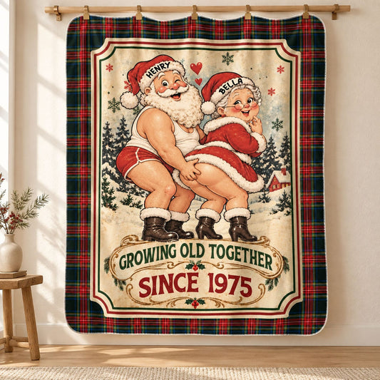 Naughty Mr Mrs Santa Couple Custom Funny Sherpa Blanket